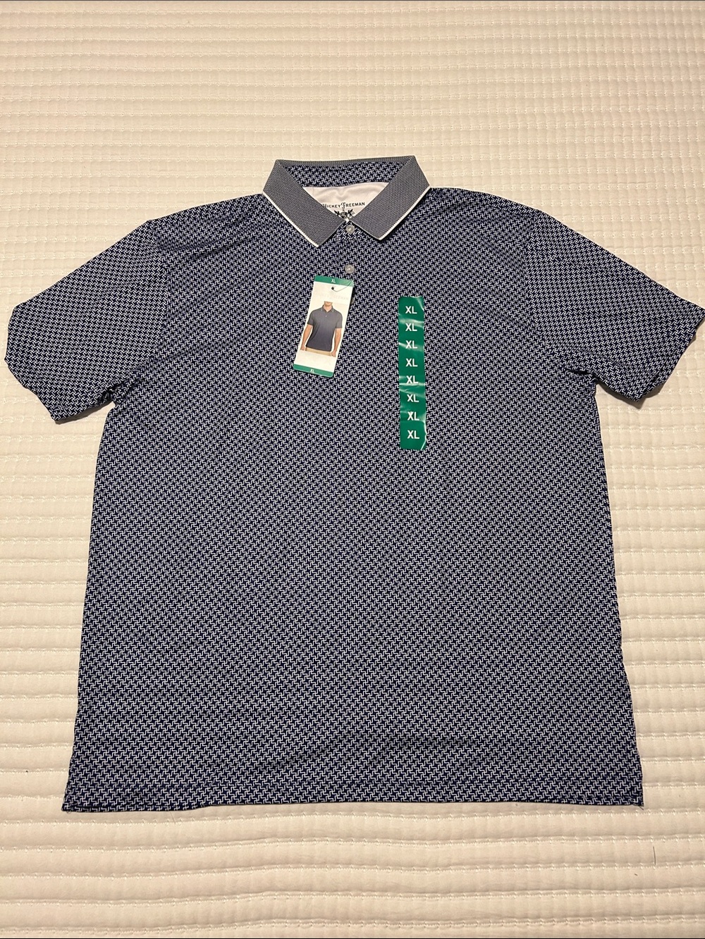 Hickey Freeman Navy and Gray Geometric Polo XL
